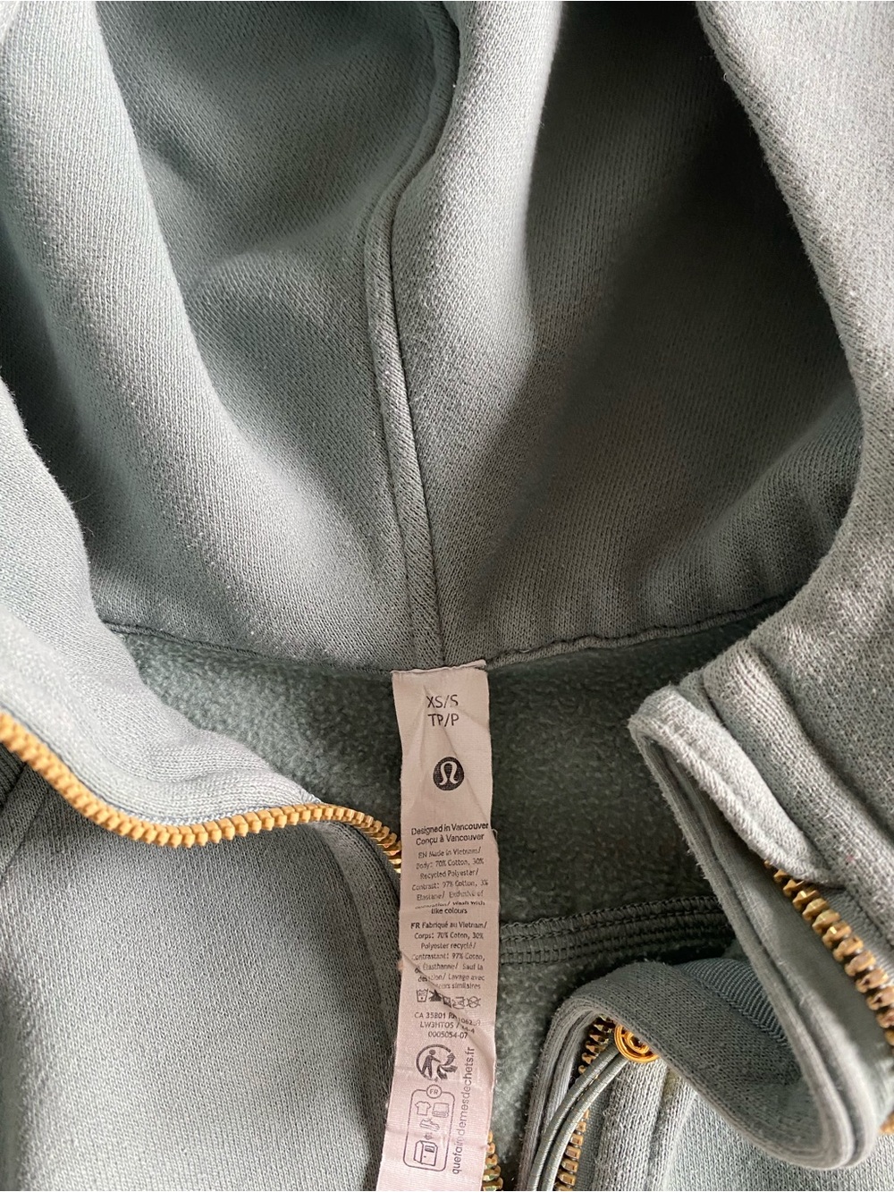 lululemon athletica Sage Green Zip Hoodie with Gold Zipper - Picture 2 of 3